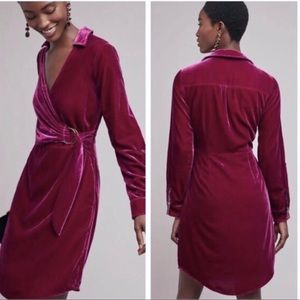 Anthropologie Burgundy Velvet Wrap Dress